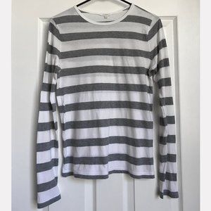 J.Crew Grey and White Striped Long Sleeve Tee